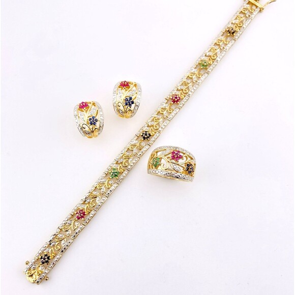 Ross Simmons Gold Vermeil Bracelet Earrings Ring Set Edwardian Inspired - Picture 2 of 16